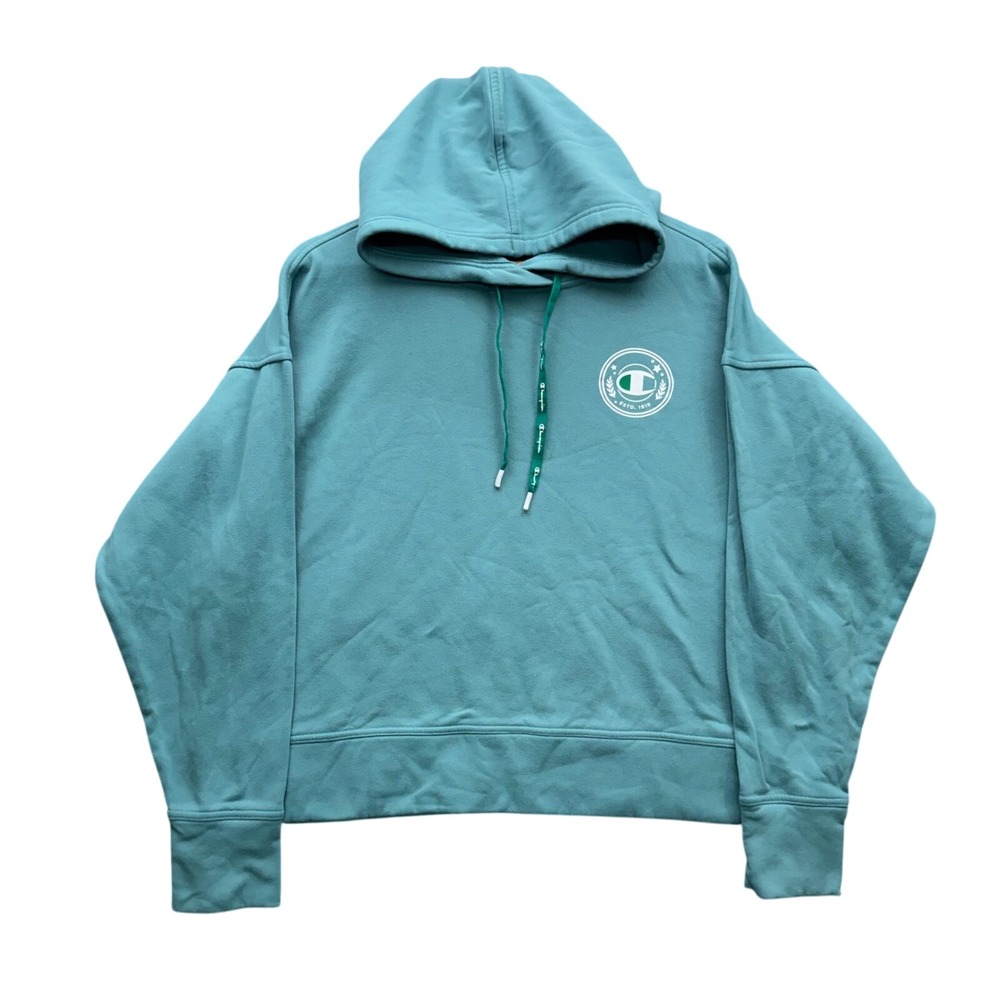 Champion Hoodie Teal Green Sweatshirt Pullover Logo Size XL